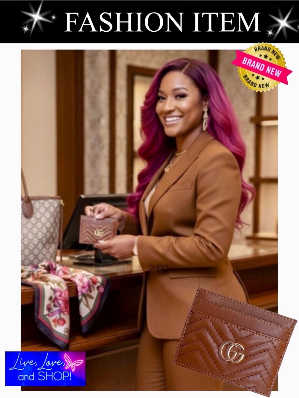 CARD HOLDER: Brown with Golden Hardware, NWOT